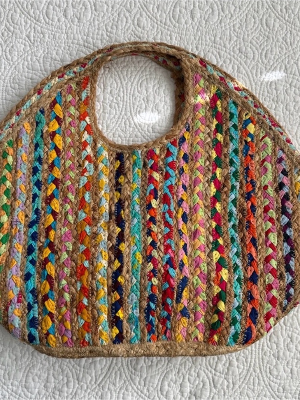 New ANTIK KRAFT Ruhi Tote Large Boho Colorful Woven Jute & Cloth Purse Beach Bag - Picture 4 of 6